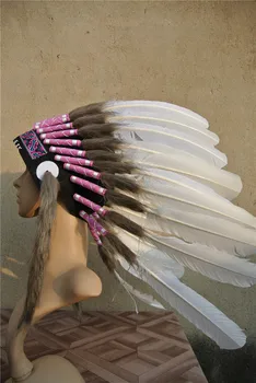 

21 inch white indian Feather headdress Replica made hand made feather headband costumes party costumes