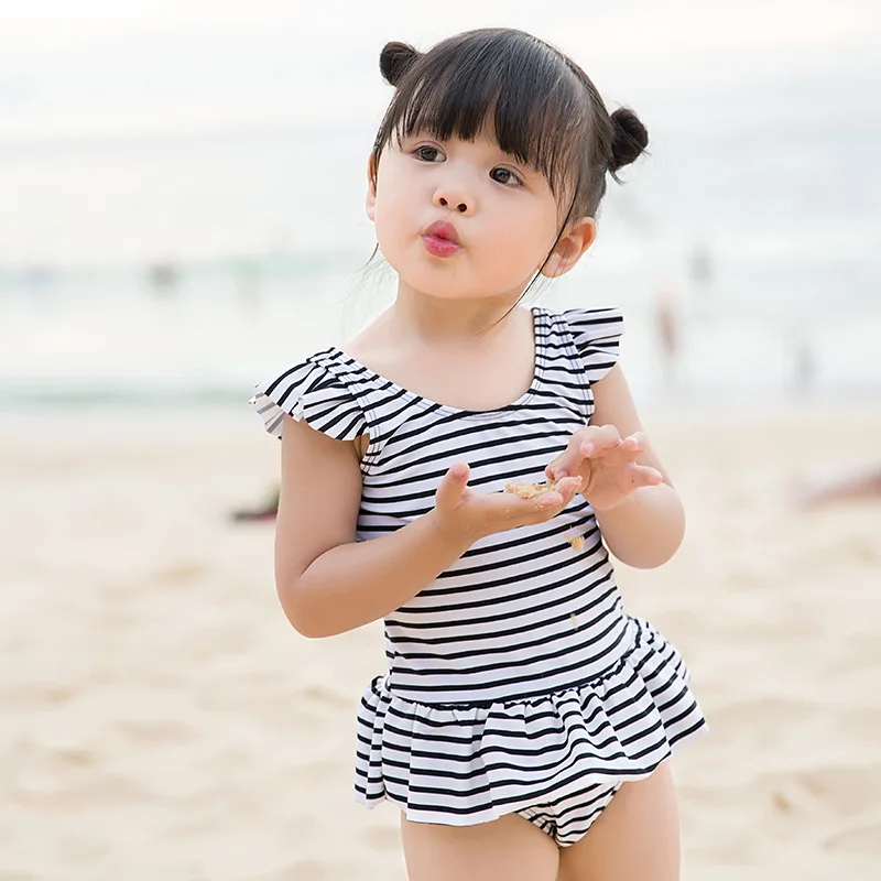 Summer Striped Girls Swimsuit Children Sets For Baby 75-125cm