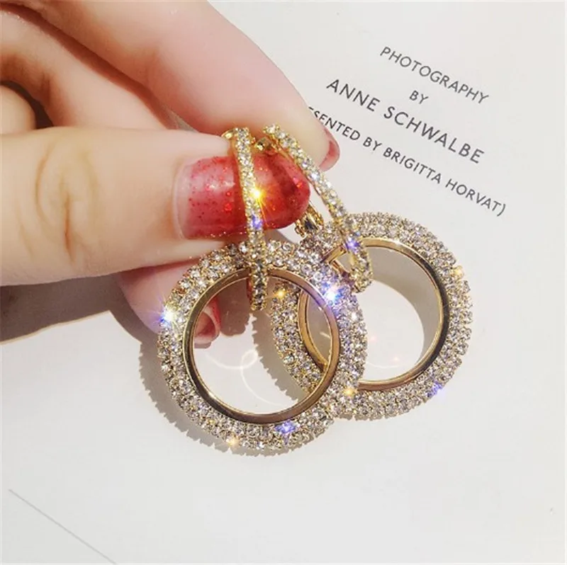 

ZN New Style Bling Bling Full Crystal Circle Earrings For Women Luxury Round Shiny Hoop Earrings Party Wedding Jewelry Wholesale
