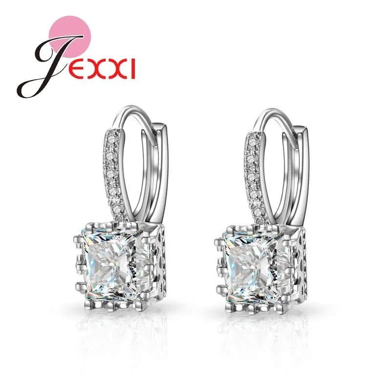 

New Charms 925 Sterling Silver Clear Square Cubic Zirconia Stone Pendant Stud Earrings for Women Brincos Bijoux Jewelry