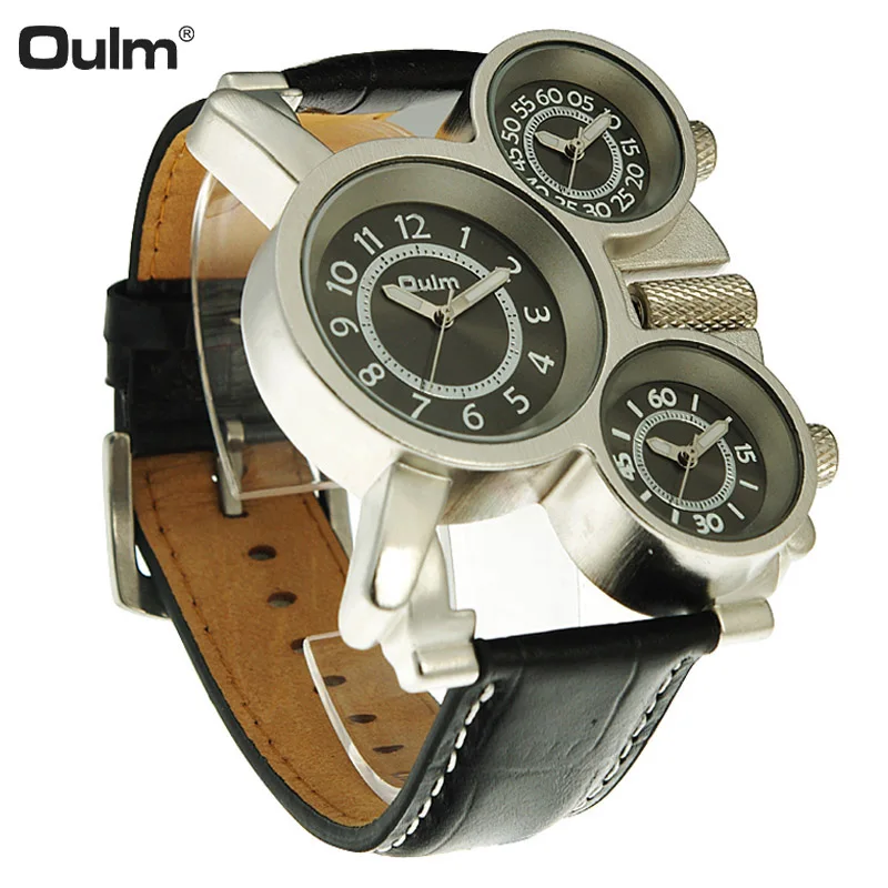 

Relojes Hombre 2018 Mens Watches Oulm Top Brand Luxury Military Quartz Watch Unique 3 Small Dials Leather Strap Male Wristwatch