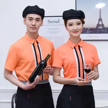2018 summer Women Restaurant Waiter Uniform Western Food Cafe Waitress Uniform Coffee Shop Overalls Fast Food Service Work Wear