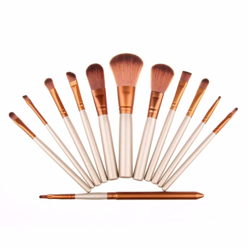

12pcs/set Pro Makeup Brushes Set golden coffee color Foundation Blending Powder Eyeshadow Contour Concealer Blush eyebrow brush