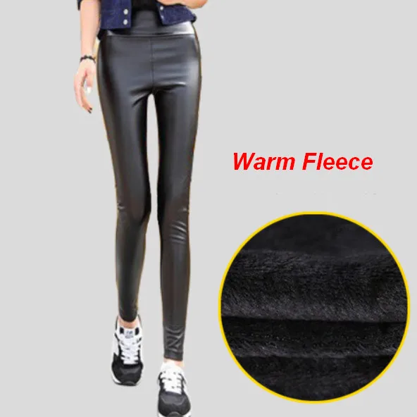 Женское из искусственной кожи, эластичные леггинсы, сексуальные, с высокой талией, обтягивающие, пуш-ап, брюки, брюки, большие размеры, ouc523 - Цвет: Black Warm Fleece wi