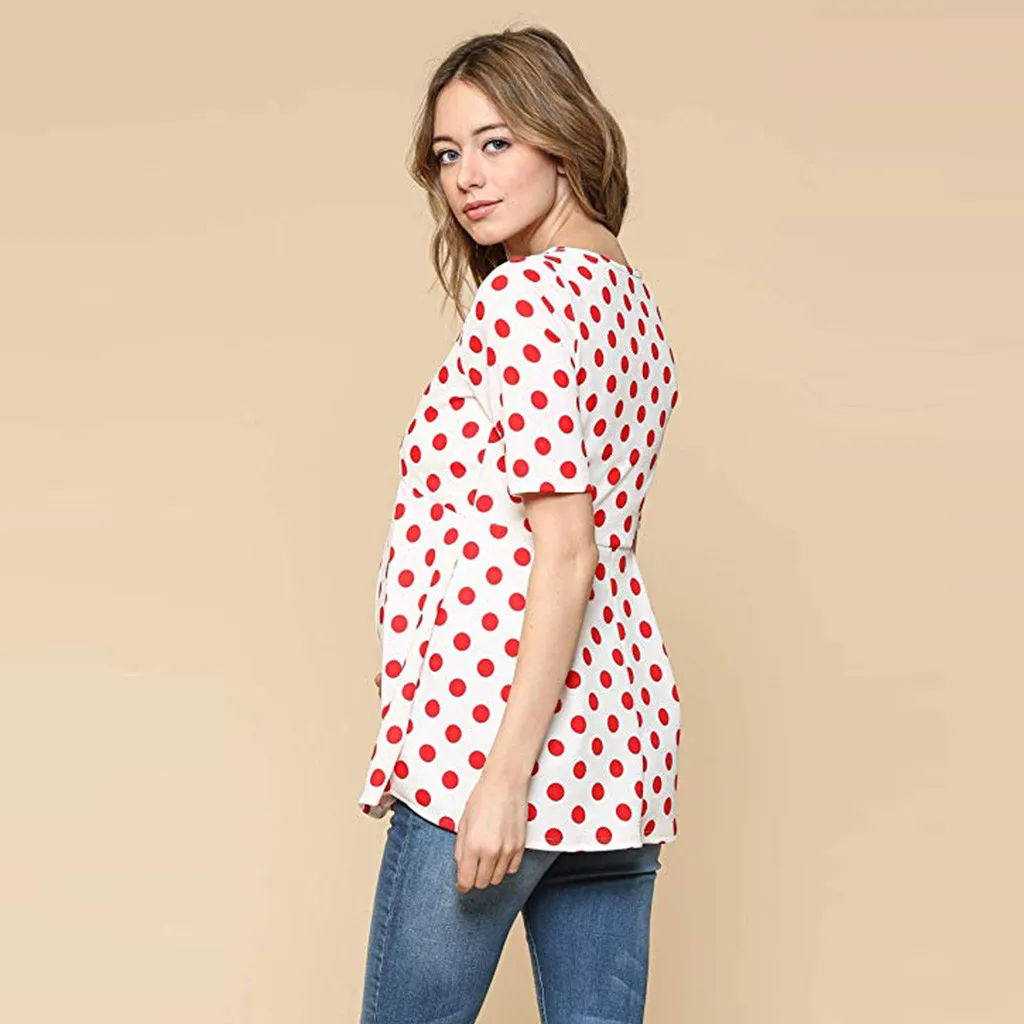 Женская блуза в горошек с короткими рукавами для беременных женщин, одежда для беременных, футболки, топы HG
