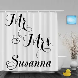 Персонализированные Mr. & Mrs. монограммой душ Шторы заказ свадебного декора Ванная комната Шторы полиэстер Ткань с Крючки