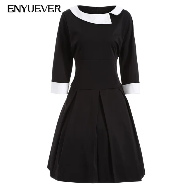 Enyuever Black Office Dress Women Summer Casual Half Sleeve White Enyuever Black Office Dress Women Summer Casual Half Sleeve White Collar Tunic Robe Vintage Plus