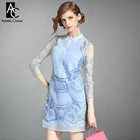 Save 10.2 on spring summer designer runway womens dresses white blue pink pleated chest vintage flower embroidery fashion brand event dress