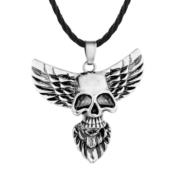 

24 Pcs/Lot Punk skull eagle wing pendant necklace Gothic fashion jewelry men's Slavic necklace Bulk Wholesale