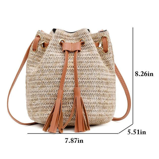 Women's Vintage Woven Leather Crossbody Bucket Purse