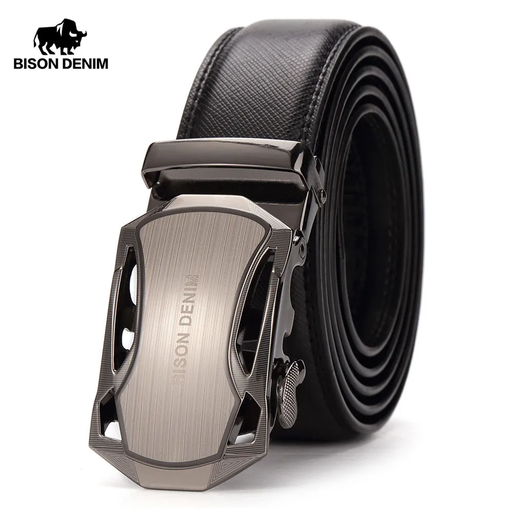

BISON DENIM Men Belt Genuine Leather Luxury Strap Male Belts for Business Men Automatic High Quality Buckle Gift Belts N71303