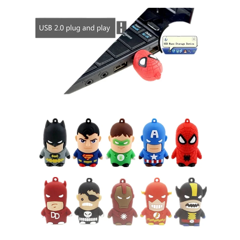 

Usb Flash Drive Cartoon Super Hero Pendrive 128gb Usb Stick 64GB Flash Memory Card 32GB Pen Drive Iron Man Batman Flash Drive