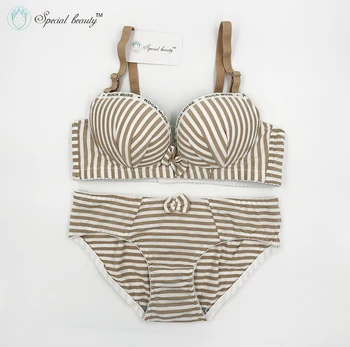 

Free shipping!!!Special beauty 3/4 Cup Striped Letter Bow Cotton Pure Sweet Lovely Lively Deep V Push Up Teenage Bra Set