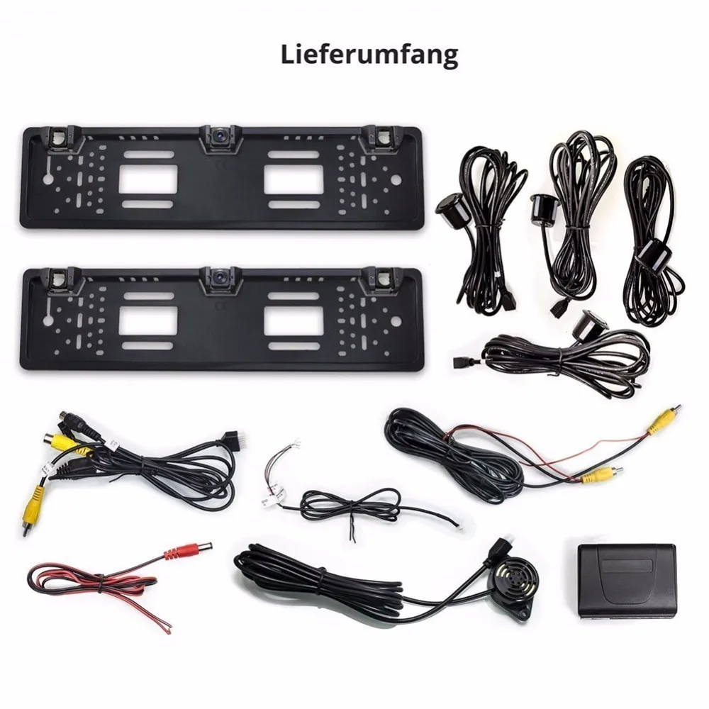 

HD CCD Europe License Plate Frame 2pcs Auto Front / Rear Parking Radar Sensor Car Front Camera Without Parking Line