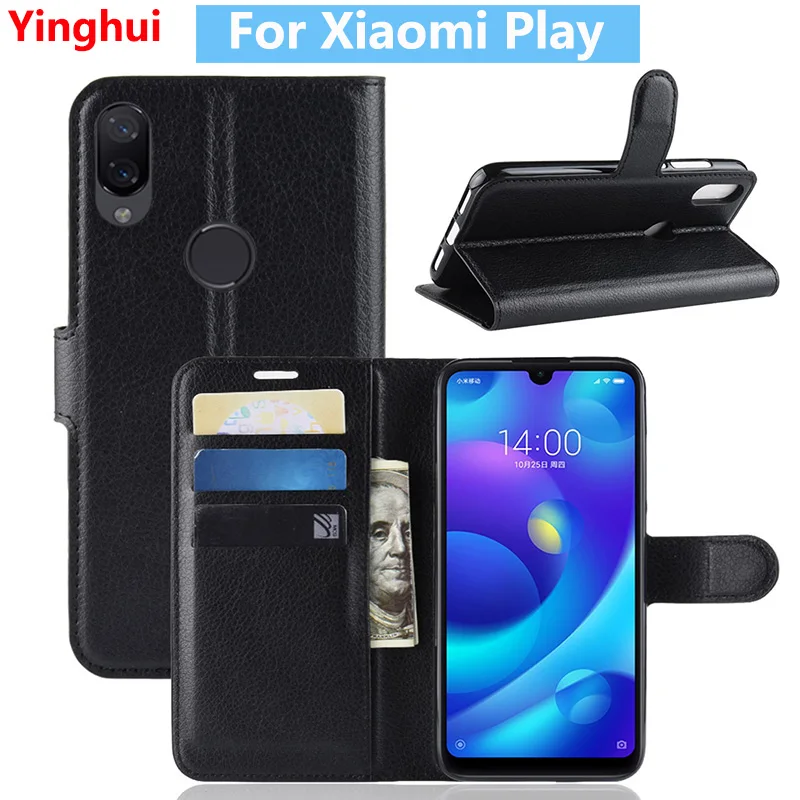 Чехол-книжка с бумажником для Xiaomi Play высококачественный кожаный чехол-книжка