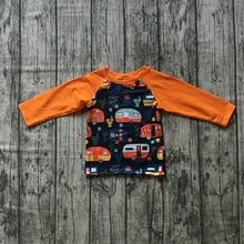 Новые поступления Кемпер автобус orange осень/зима детская одежда футболка для мальчиков Топ регланы наряды Длинные рукава бутик детская одежда