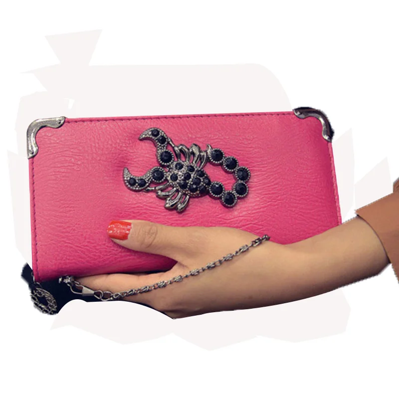

Fashion Woman man wallet 3D Diamonds Rivet Scorpion pattern Retro personality male wallet card holder money bag Purse Unisex
