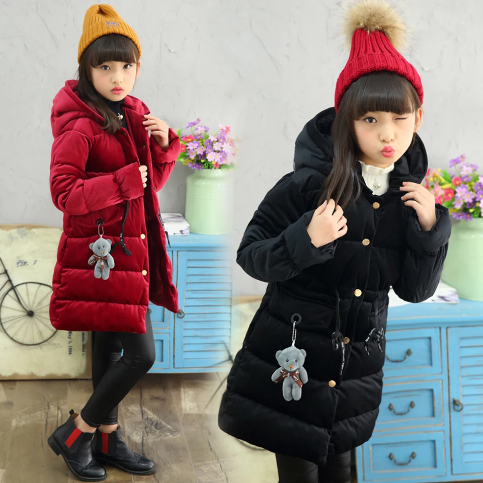 

New Arrival Girls Down Jackets 2018 long Winter Thicken Big Girl Children Down Coat Outerwear Overcoat Parkas Hooded Fashion Kid