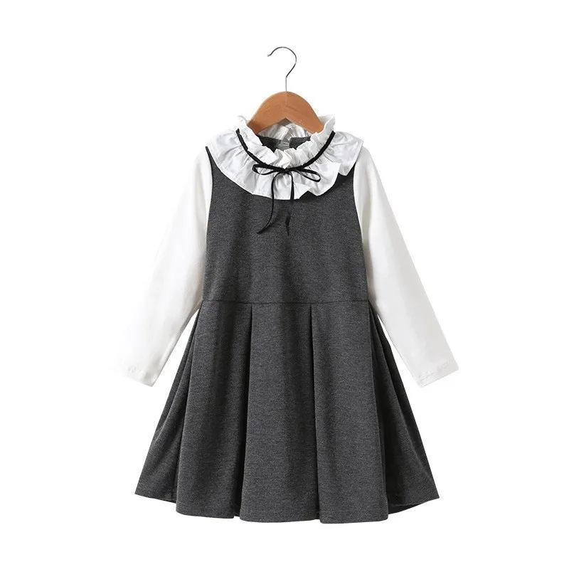 Одежда для школы, хлопок, детские платья с длинными рукавами для девочек, детское платье в стиле пэчворк белого и серого цвета для девочек осень - Цвет: Белый