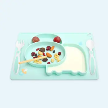 

Cartoon baby plate Anti Slip Silicone Food Plate Bowl Non-odor Easy Cleaning Kids Feeding Tray