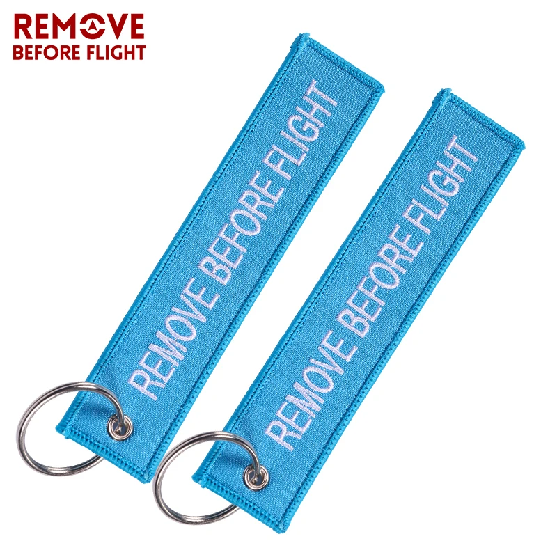 Remove Before Flight Key Chains Berloques Important Tag Sky Blue Embroidery Key Fobs Chains Jewelry Aviation Gifts Chaveir5