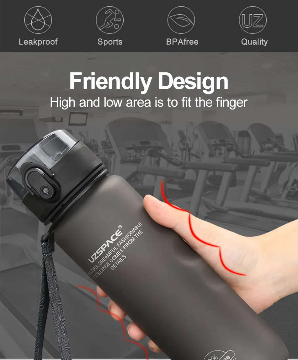 UZSPACE 0%BPA Plastic Sports Water Bottles Portable Travel Outdoor Cycling Drink Fruit protein Shaker My tea bottle 500ml 950ml_02
