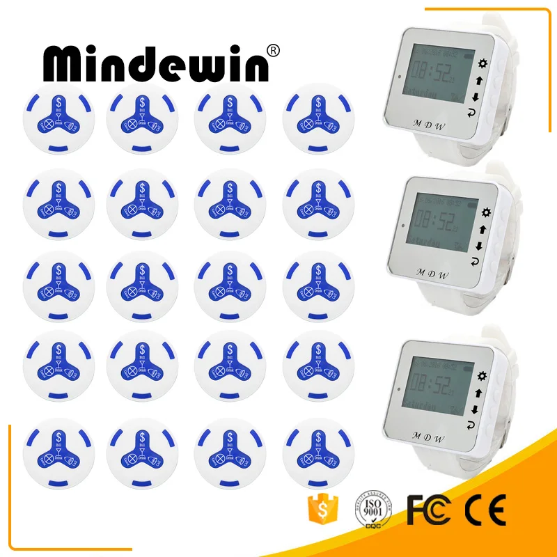 

Mindewin Smart Call Transmitter Button And Waterproof Watch Receive Restaurant Pager Wireless Calling System Catering Equipment