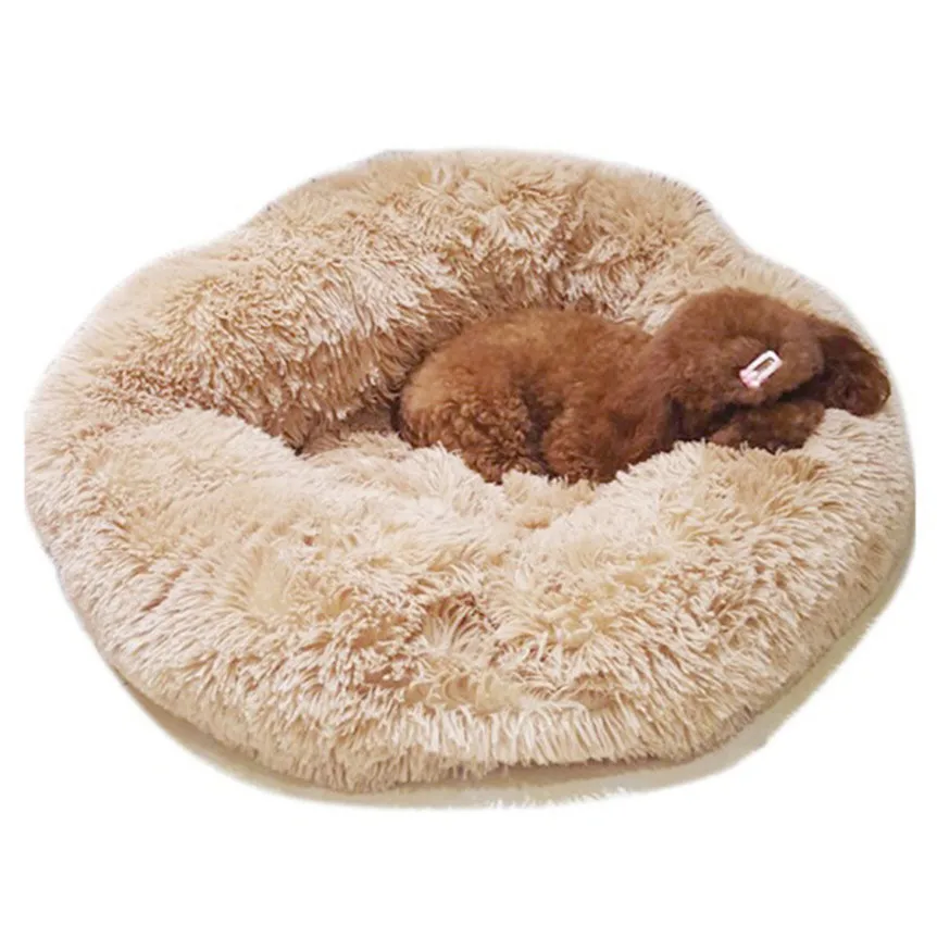 Round Dog Pet Bed for Medium Small Dogs Cats Winter Warm Sleeping Bag Long Plush Soft Pet Bed Calming Bed S/M/L 0704#