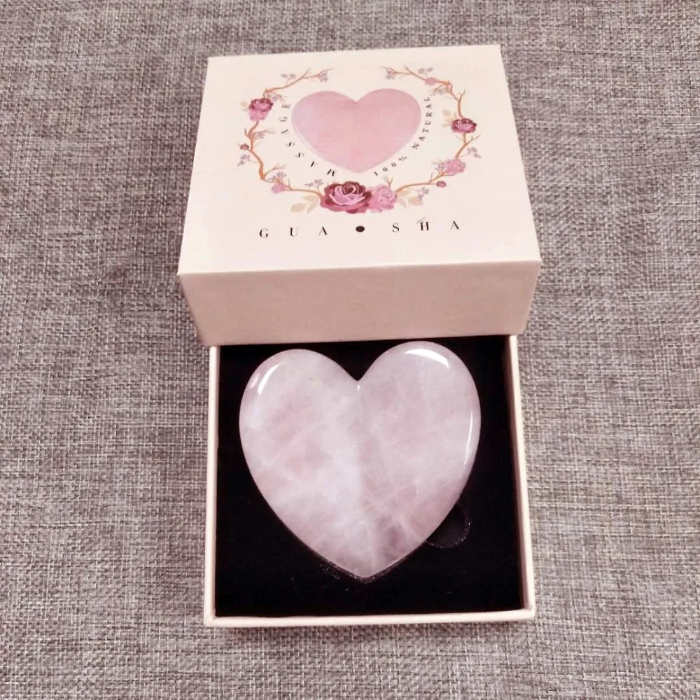 

Big Size Natural Rose Quartz Heart Shape Gua Sha With Gift Box Acupuncture Scraper Massage Tool Face back foot massager