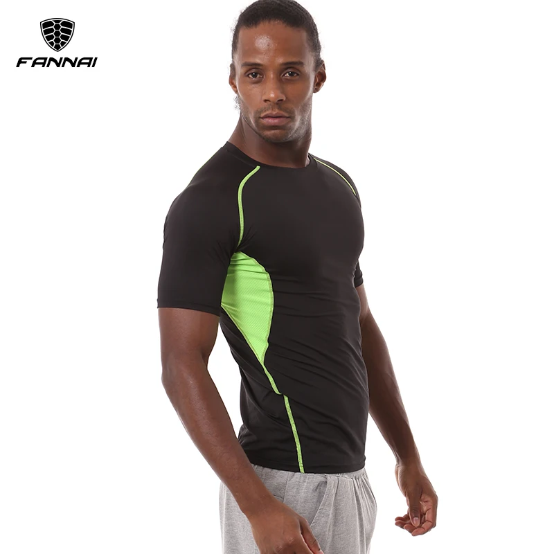 

Compression Gym Shirt Men's Running Jersey Short Sleeve Color Blocked Workout Dry Fit Short Sleeve Man Sport Shirts
