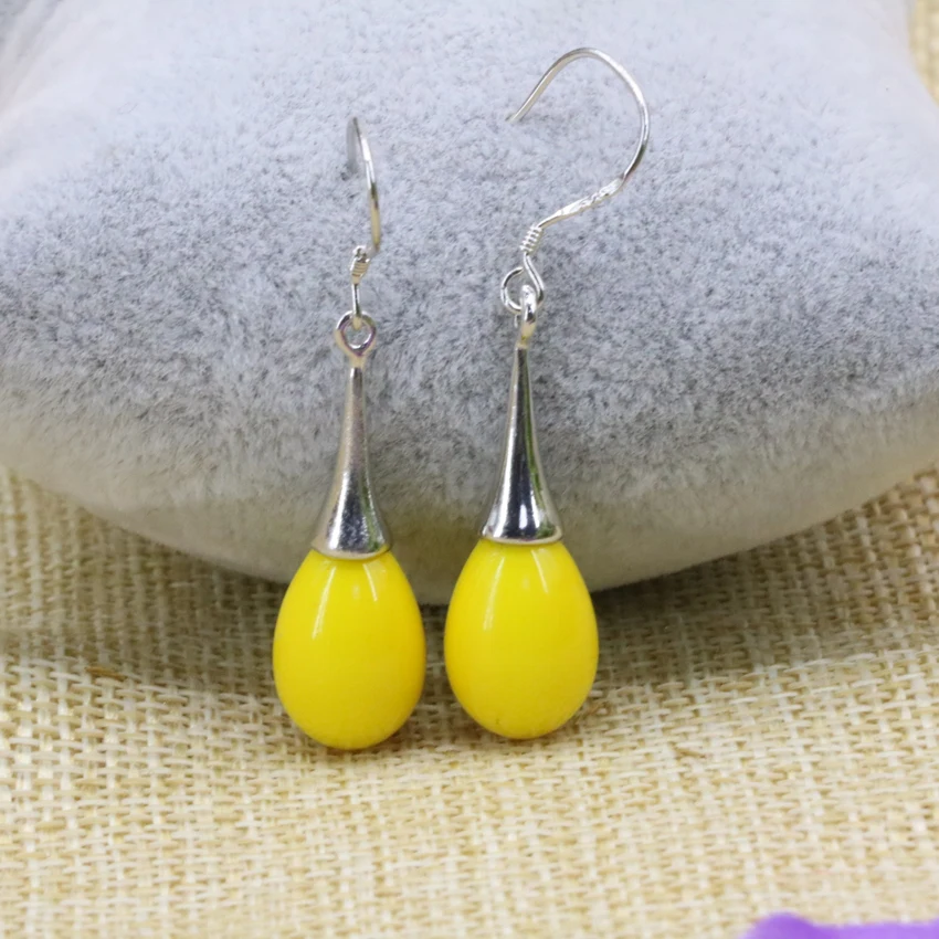 

9*13mm yellow teardrop baking paint galss long dangle earrings charms eardrop women elegant gifts wholesale price jewelry B3158