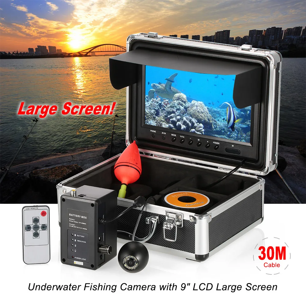 

Fish Finder Underwater Fishing Camera 9" Color LCD Large Screen Monitor Waterproof 1000TVL HD Fishing Camera Fishfinder