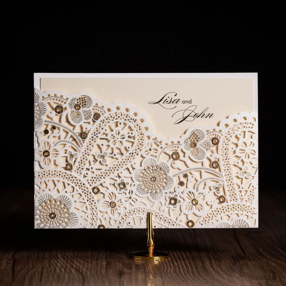 Romantic Blush Pink Laser Cut Gold Foil Stamped Wedding 2016 New Luxury Laser Cutting Wedding Invitation C
