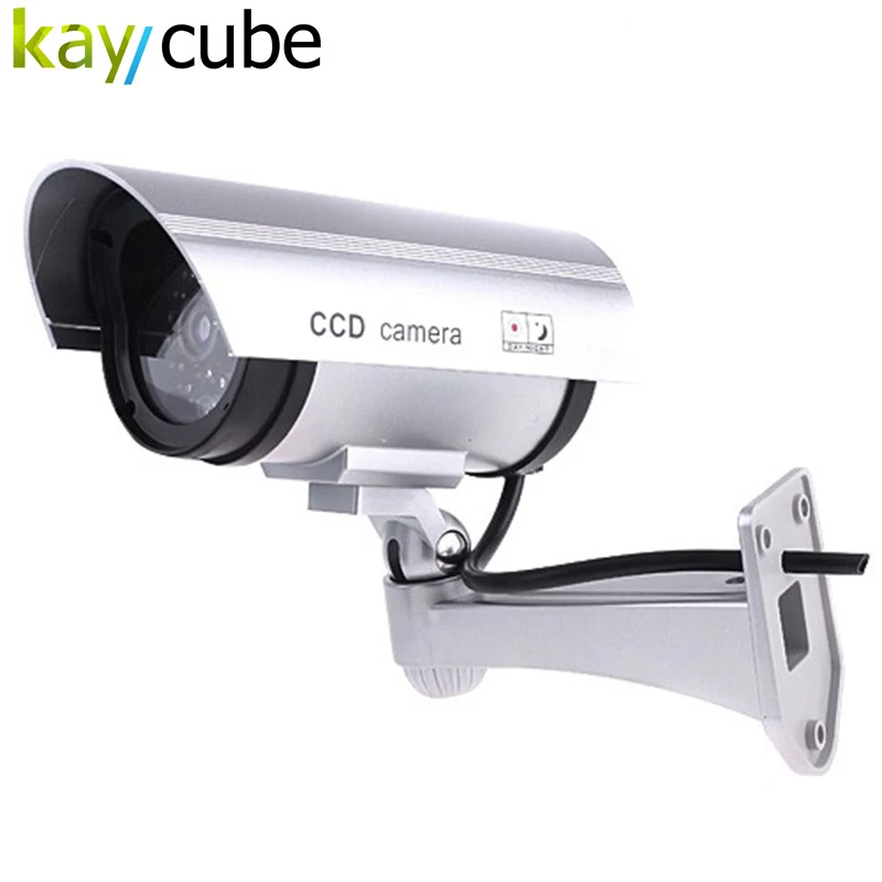 

IR Simulat Fake Dummy Camera Security Surveillance CCTV Red Flashing Outdoor/Indoor Wireless Waterproof Fake Camera Silver