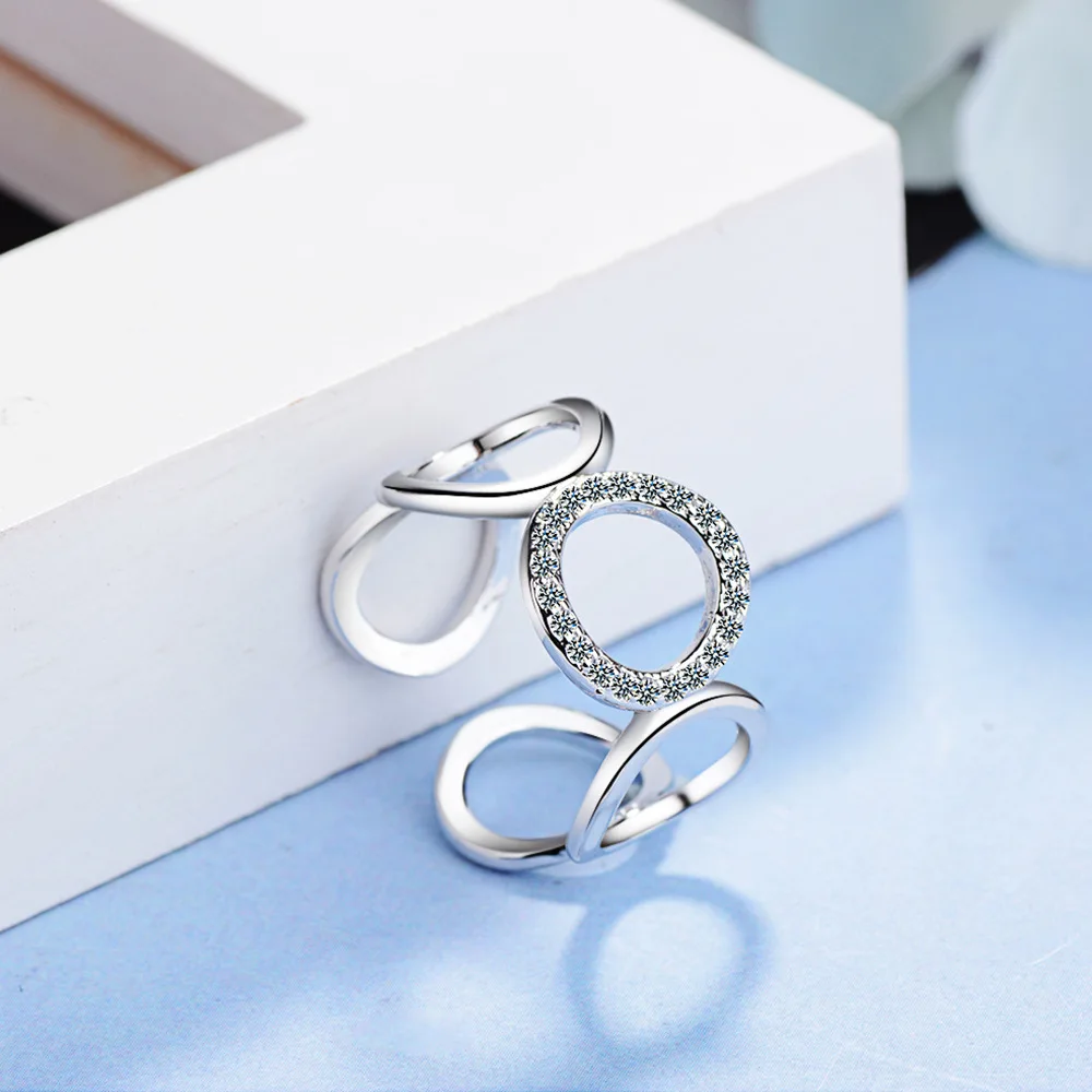 

New Open Rings Jewelry 925 Sterling Silver Entwined Round Gold/Silver Rings Zircon Rings For Women jz306