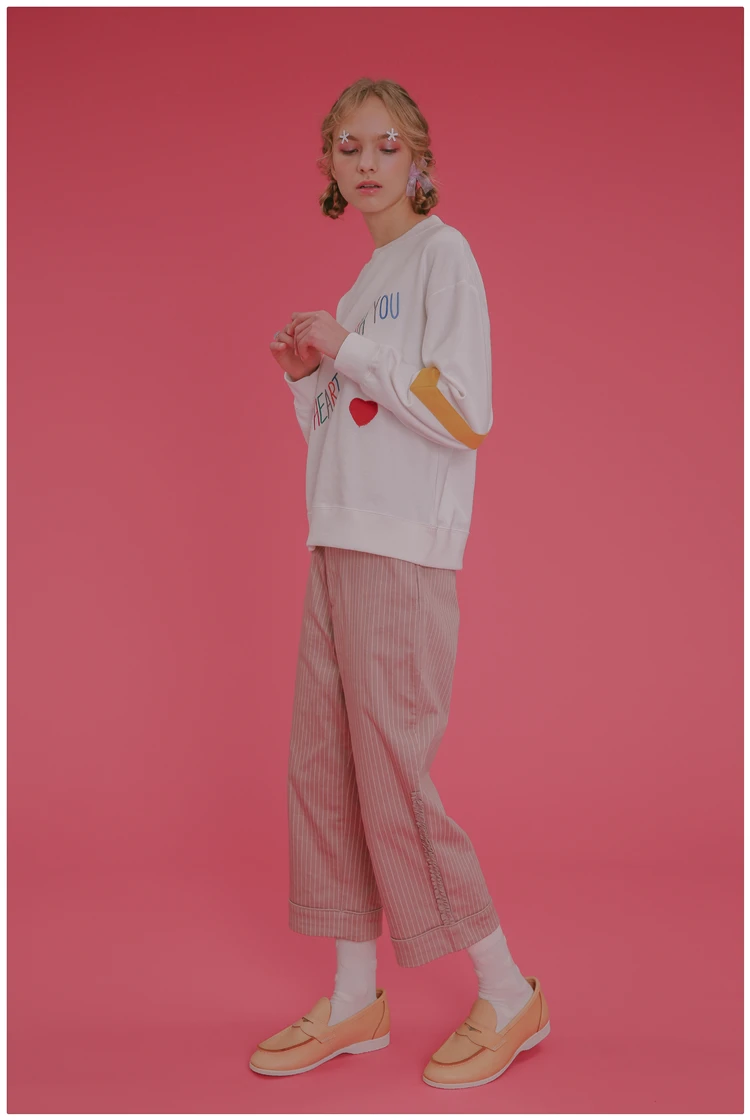 Весенние модные широкие штаны розовые Хлопковые женские штаны в полоску Харадзюку летние новые женские штаны на молнии с оборками