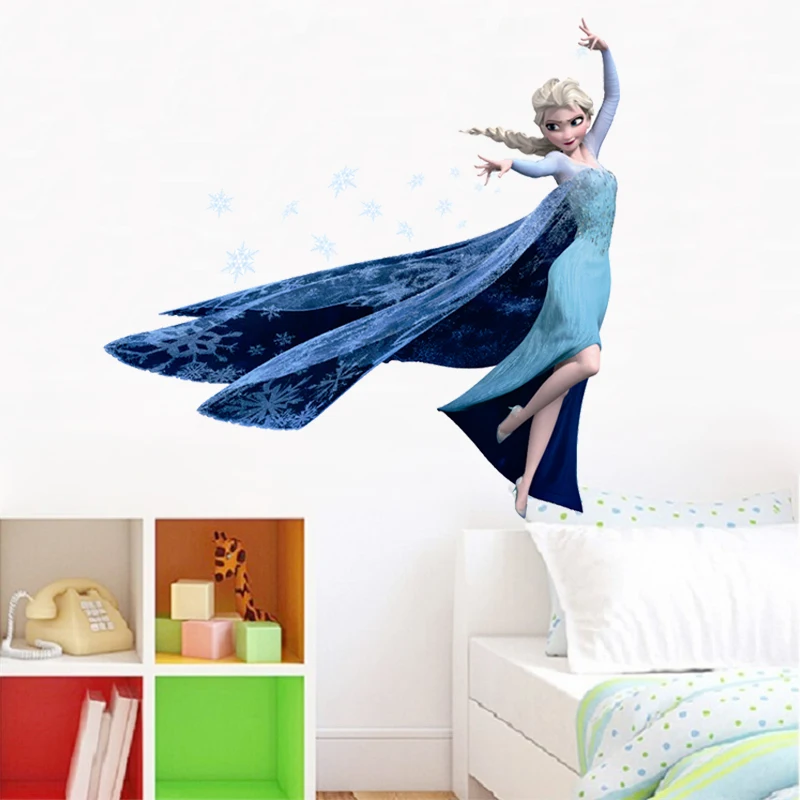 Мультфильм королева Эльза снежинки наклейки на стену для детской комнаты украшения дома Diy наклейки для девочек фотообои с героями аниме искусство Замороженный фильм плакат