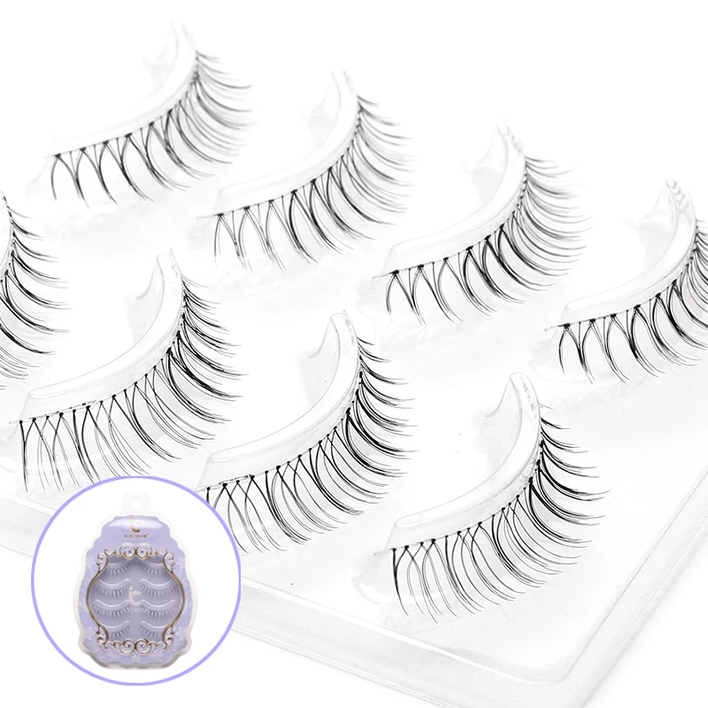 

ICYCHEER 4 Pairs/Box Japanese Natural Look Eyelashes Transparent Stem Handmade Natural Soft False Eyelashes Fake Eye Lash