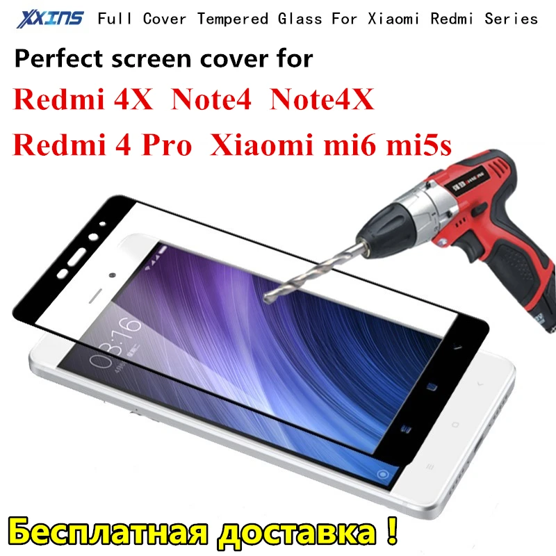 

Free shipping Full screen cover Tempered GLASS For Xiaomi Redmi 4X Note4X Note4 4 Pro high quality Screen Protector For mi6 mi5s