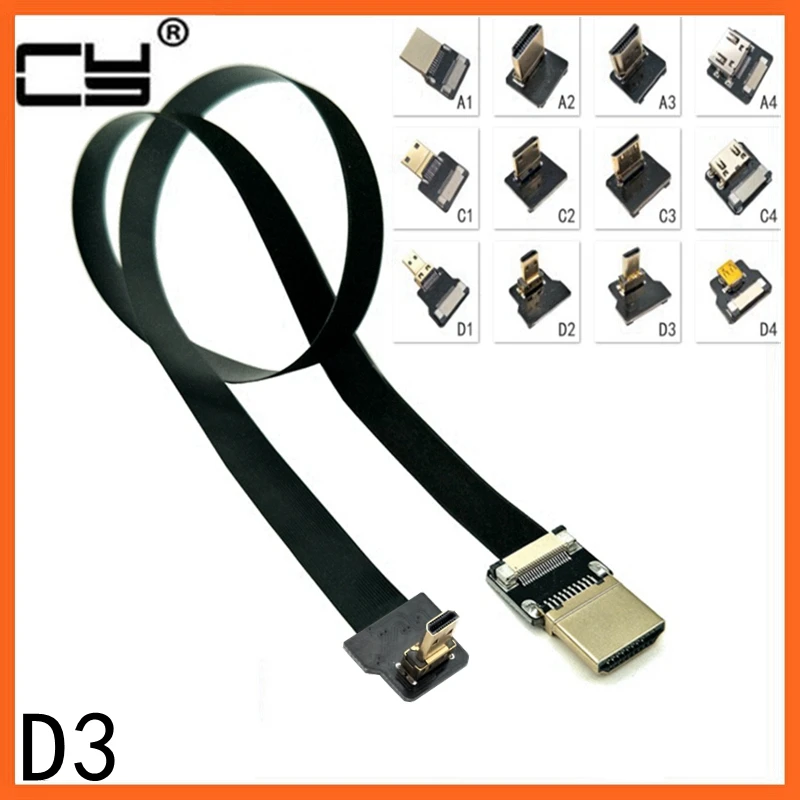 

D3 FPV Micro HDMI Mini HDMI 90 Degree Connector FPC Flexible Flat HDMI Ribbon Cable FFC pitch 20pin for Drone Gopro DSLR gimbal