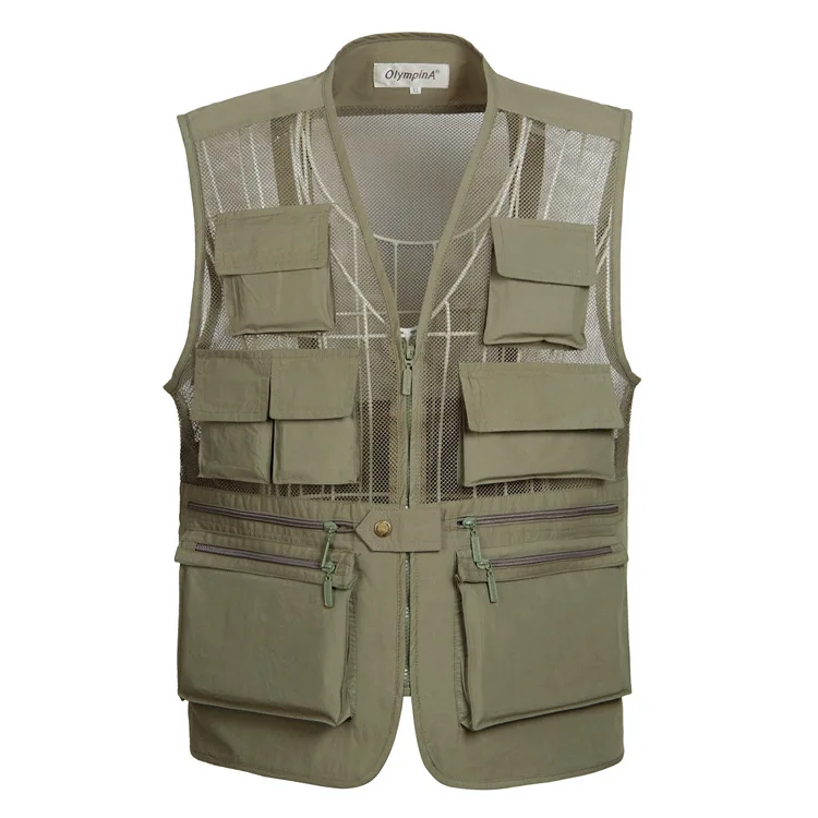 Mens Vest Military Tactical Quick Dry Thin Vest Sleeveless Waistcoat Loose Multi-pockets Breathable Photography Hunter Work Vest - Цвет: Army Green