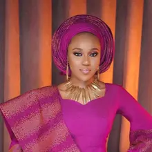 Нигерийская Высокая мода Aso OKE с полными камнями нигерийские женские головные уборы Aso OKE цвета фуксии Aso Ooke тюрбан 1 шт 30
