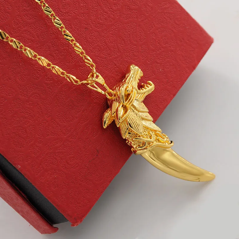 Mens Wolf Tooth Pendant Necklace 60CM For Male Fashion Copper Jewelry