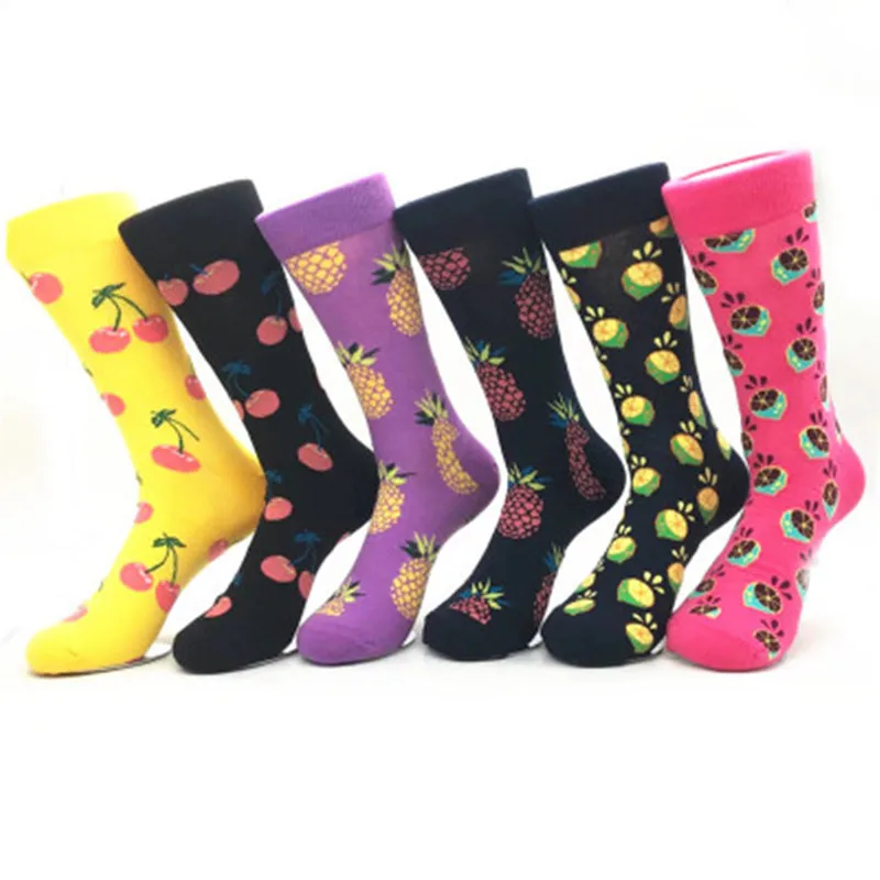 

1 pair combed cotton socks for man funny sock colorful lips cherry pineapple guitar lemon Pitaya banana pear Calcetines