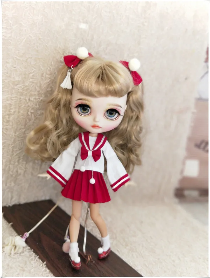 

2pcs/set Fashion Doll’s Pleated Skirt Japanese Style School Uniform Sailor Suit Set for blyth kurhn 1/6 Dolls Accessories