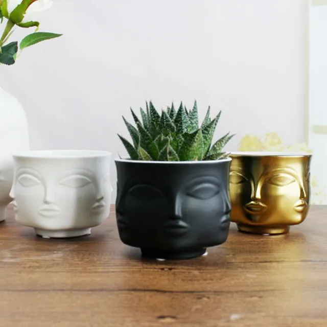 American Creative Design Planter 3D Face Multi-faceted White Nordic Ceramic Small Decorative Vase Flower Pot Plant Holder Home