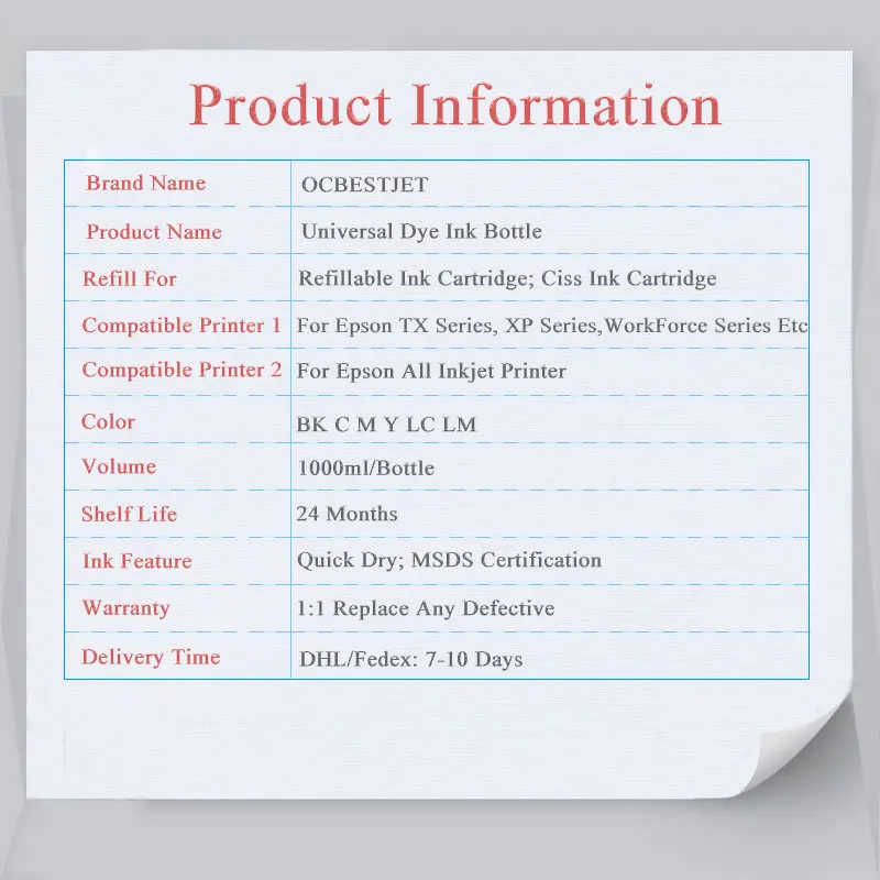 Заправка чернилами бутылка для Epson Stylus Photo R3000 R2400 R2200 R2100 R2000 R1900 R1800 XP 103 203 207 XP203