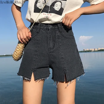 

AreMoMuWha 2019 Summer New Korean Version of The S-5XL High Waist Denim Shorts Female Loose Thin A Word Wide Leg Hot ShortsQX978
