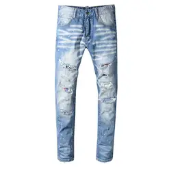 2019 новые модные мужские джинсы мужские высокие уличные дырки тонкие мужские брюки прилив бренд микро эластичные ноги брюки больше размер