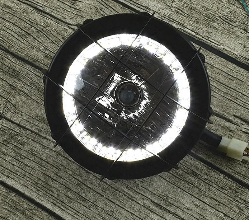  6.9'' Motorcycle Cafe Racer custom headlight tracker Grille headlamp motorbike front light LED Dayt - 32882118822
